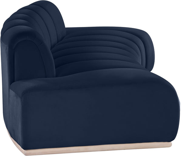 Meridian Furniture Jace Sculptural Curved Velvet Sofa with Rubberwood Base for Modern Living Rooms Navy 106 inches 44093Navy-S
