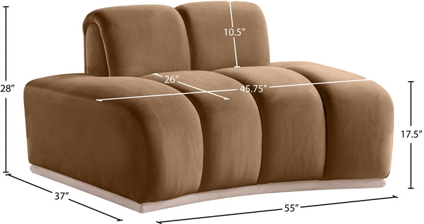 Meridian Furniture Jace Sculptural Velvet Accent Chair with Rubberwood Base and Organic Curves for Modern Interiors Saddle 44093Saddle-C