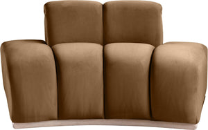 Meridian Furniture Jace Sculptural Velvet Accent Chair with Rubberwood Base and Organic Curves for Modern Interiors Saddle 44093Saddle-C