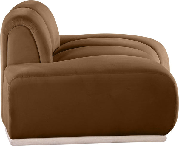Meridian Furniture Jace Sculptural Velvet Accent Chair with Rubberwood Base and Organic Curves for Modern Interiors Saddle 44093Saddle-C