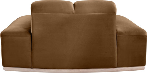 Meridian Furniture Jace Sculptural Velvet Accent Chair with Rubberwood Base and Organic Curves for Modern Interiors Saddle 44093Saddle-C