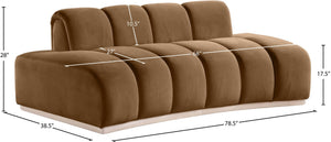 Meridian Furniture Jace Sculptural Curved Velvet Sofa with Rubberwood Base for Modern Living Rooms Saddle 78.5 inches 44093Saddle-L