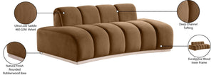Meridian Furniture Jace Sculptural Curved Velvet Sofa with Rubberwood Base for Modern Living Rooms Saddle 78.5 inches 44093Saddle-L