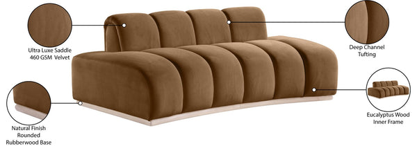 Meridian Furniture Jace Sculptural Curved Velvet Sofa with Rubberwood Base for Modern Living Rooms Saddle 78.5 inches 44093Saddle-L