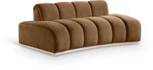 Meridian Furniture Jace Sculptural Curved Velvet Sofa with Rubberwood Base for Modern Living Rooms Saddle 78.5 inches 44093Saddle-L