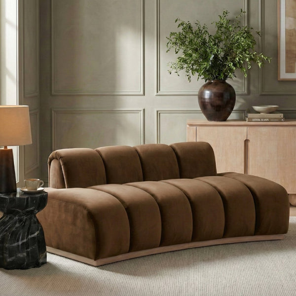 Meridian Furniture Jace Sculptural Curved Velvet Sofa with Rubberwood Base for Modern Living Rooms Saddle 78.5 inches 44093Saddle-L