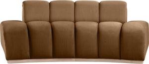 Meridian Furniture Jace Sculptural Curved Velvet Sofa with Rubberwood Base for Modern Living Rooms Saddle 78.5 inches 44093Saddle-L