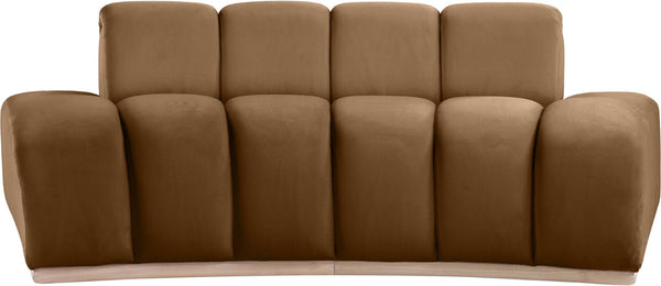 Meridian Furniture Jace Sculptural Curved Velvet Sofa with Rubberwood Base for Modern Living Rooms Saddle 78.5 inches 44093Saddle-L