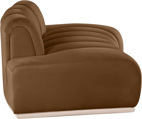 Meridian Furniture Jace Sculptural Curved Velvet Sofa with Rubberwood Base for Modern Living Rooms Saddle 78.5 inches 44093Saddle-L