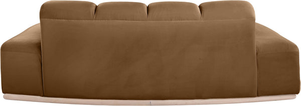 Meridian Furniture Jace Sculptural Curved Velvet Sofa with Rubberwood Base for Modern Living Rooms Saddle 78.5 inches 44093Saddle-L