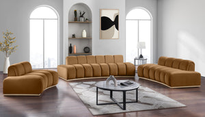 Meridian Furniture Jace Sculptural Curved Velvet Sofa with Rubberwood Base for Modern Living Rooms Saddle 78.5 inches 44093Saddle-L
