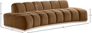Meridian Furniture Jace Sculptural Curved Velvet Sofa with Rubberwood Base for Modern Living Rooms Saddle 106 inches 44093Saddle-S