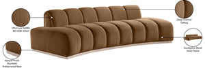 Meridian Furniture Jace Sculptural Curved Velvet Sofa with Rubberwood Base for Modern Living Rooms Saddle 106 inches 44093Saddle-S