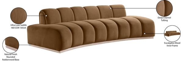 Meridian Furniture Jace Sculptural Curved Velvet Sofa with Rubberwood Base for Modern Living Rooms Saddle 106 inches 44093Saddle-S