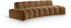 Meridian Furniture Jace Sculptural Curved Velvet Sofa with Rubberwood Base for Modern Living Rooms Saddle 106 inches 44093Saddle-S
