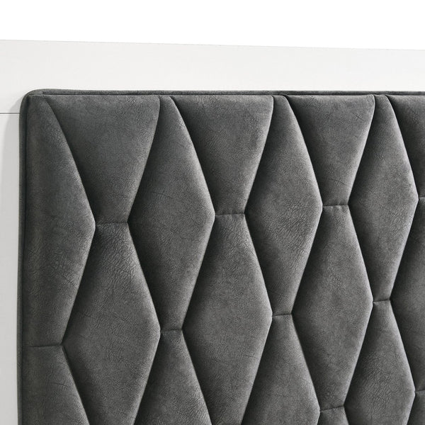 English Elm Taraval White Queen Upholstered Bed with Hexagon Tufted Dark Gray Headboard, Streamlined Frame, Modern Appeal B062S01308