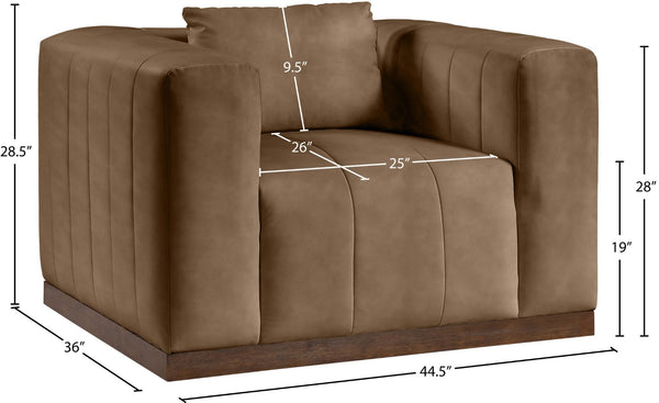 Meridian Furniture Mallina Channel Tufted Pu Leather Accent Chair with Walnut Wood Base for Living Room Brown 44098Brown-C