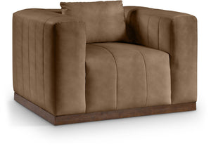 Meridian Furniture Mallina Channel Tufted Pu Leather Accent Chair with Walnut Wood Base for Living Room Brown 44098Brown-C