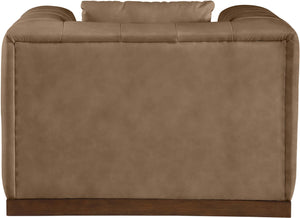 Meridian Furniture Mallina Channel Tufted Pu Leather Accent Chair with Walnut Wood Base for Living Room Brown 44098Brown-C
