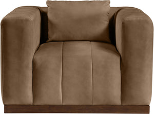 Meridian Furniture Mallina Channel Tufted Pu Leather Accent Chair with Walnut Wood Base for Living Room Brown 44098Brown-C