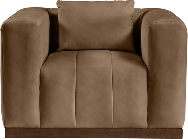Meridian Furniture Mallina Channel Tufted Pu Leather Accent Chair with Walnut Wood Base for Living Room Brown 44098Brown-C