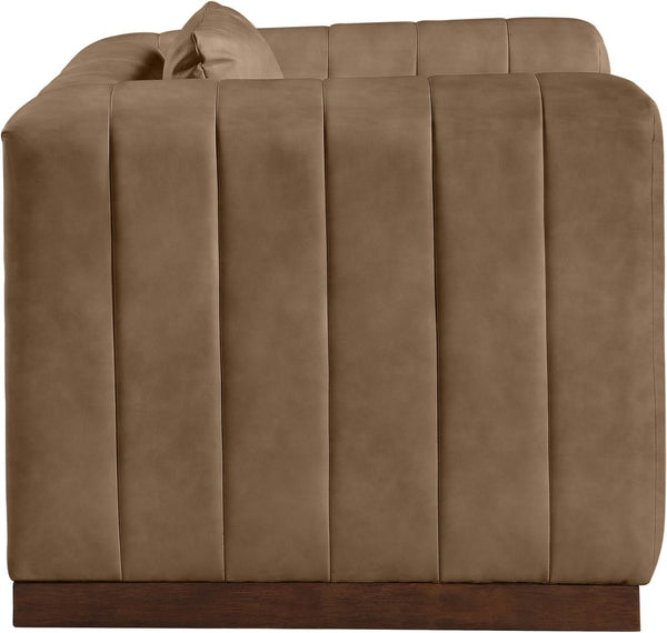 Meridian Furniture Mallina Channel Tufted Pu Leather Accent Chair with Walnut Wood Base for Living Room Brown 44098Brown-C