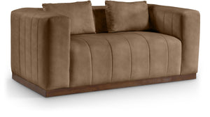 Meridian Furniture Mallina Channel Tufted Vegan Leather Sofa with Walnut Wood Base for Modern Living Rooms Brown 67 inches 44098Brown-L