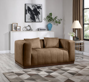 Meridian Furniture Mallina Channel Tufted Vegan Leather Sofa with Walnut Wood Base for Modern Living Rooms Brown 67 inches 44098Brown-L