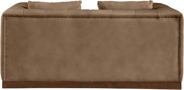Meridian Furniture Mallina Channel Tufted Vegan Leather Sofa with Walnut Wood Base for Modern Living Rooms Brown 67 inches 44098Brown-L