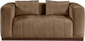 Meridian Furniture Mallina Channel Tufted Vegan Leather Sofa with Walnut Wood Base for Modern Living Rooms Brown 67 inches 44098Brown-L