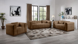 Meridian Furniture Mallina Channel Tufted Vegan Leather Sofa with Walnut Wood Base for Modern Living Rooms Brown 67 inches 44098Brown-L