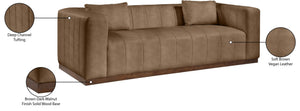 Meridian Furniture Mallina Channel Tufted Vegan Leather Sofa with Walnut Wood Base for Modern Living Rooms Brown 90.5 inches 44098Brown-S