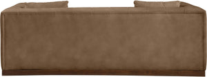 Meridian Furniture Mallina Channel Tufted Vegan Leather Sofa with Walnut Wood Base for Modern Living Rooms Brown 90.5 inches 44098Brown-S