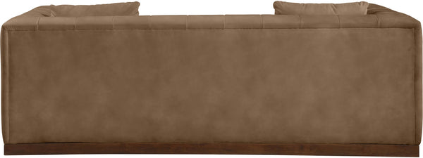 Meridian Furniture Mallina Channel Tufted Vegan Leather Sofa with Walnut Wood Base for Modern Living Rooms Brown 90.5 inches 44098Brown-S
