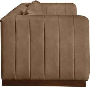 Meridian Furniture Mallina Channel Tufted Vegan Leather Sofa with Walnut Wood Base for Modern Living Rooms Brown 90.5 inches 44098Brown-S