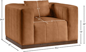 Meridian Furniture Mallina Channel Tufted Pu Leather Accent Chair with Walnut Wood Base for Living Room Cognac 44098Cognac-C