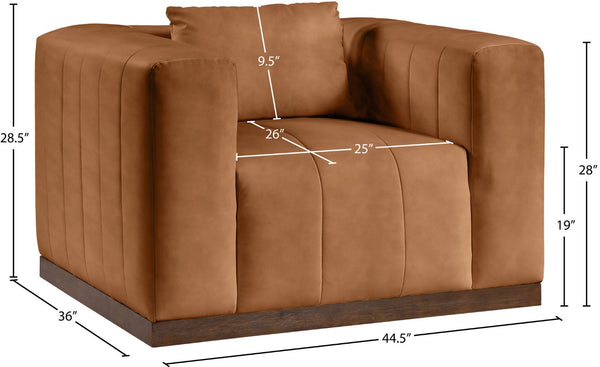 Meridian Furniture Mallina Channel Tufted Pu Leather Accent Chair with Walnut Wood Base for Living Room Cognac 44098Cognac-C