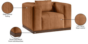 Meridian Furniture Mallina Channel Tufted Pu Leather Accent Chair with Walnut Wood Base for Living Room Cognac 44098Cognac-C