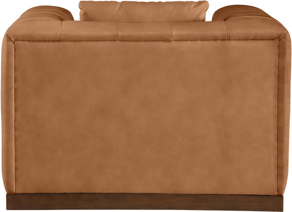 Meridian Furniture Mallina Channel Tufted Pu Leather Accent Chair with Walnut Wood Base for Living Room Cognac 44098Cognac-C