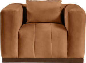 Meridian Furniture Mallina Channel Tufted Pu Leather Accent Chair with Walnut Wood Base for Living Room Cognac 44098Cognac-C