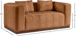 Meridian Furniture Mallina Channel Tufted Vegan Leather Sofa with Walnut Wood Base for Modern Living Rooms Cognac 67 inches 44098Cognac-L
