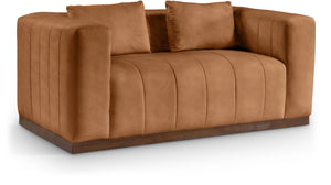 Meridian Furniture Mallina Channel Tufted Vegan Leather Sofa with Walnut Wood Base for Modern Living Rooms Cognac 67 inches 44098Cognac-L