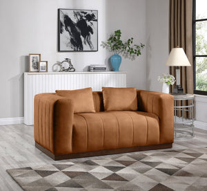 Meridian Furniture Mallina Channel Tufted Vegan Leather Sofa with Walnut Wood Base for Modern Living Rooms Cognac 67 inches 44098Cognac-L