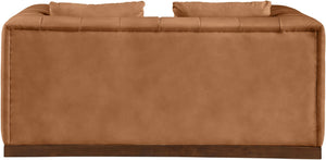 Meridian Furniture Mallina Channel Tufted Vegan Leather Sofa with Walnut Wood Base for Modern Living Rooms Cognac 67 inches 44098Cognac-L