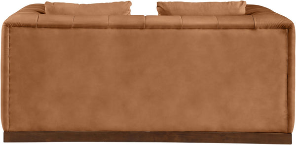 Meridian Furniture Mallina Channel Tufted Vegan Leather Sofa with Walnut Wood Base for Modern Living Rooms Cognac 67 inches 44098Cognac-L