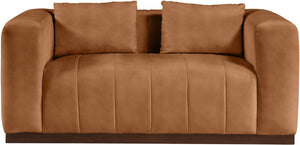 Meridian Furniture Mallina Channel Tufted Vegan Leather Sofa with Walnut Wood Base for Modern Living Rooms Cognac 67 inches 44098Cognac-L