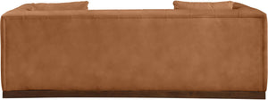 Meridian Furniture Mallina Channel Tufted Vegan Leather Sofa with Walnut Wood Base for Modern Living Rooms Cognac 90.5 inches 44098Cognac-S