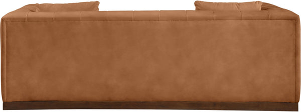 Meridian Furniture Mallina Channel Tufted Vegan Leather Sofa with Walnut Wood Base for Modern Living Rooms Cognac 90.5 inches 44098Cognac-S
