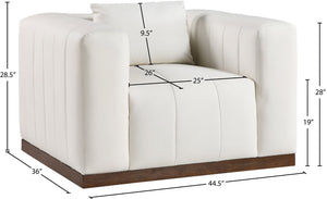 Meridian Furniture Mallina Channel Tufted Pu Leather Accent Chair with Walnut Wood Base for Living Room Cream 44098Cream-C