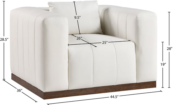Meridian Furniture Mallina Channel Tufted Pu Leather Accent Chair with Walnut Wood Base for Living Room Cream 44098Cream-C